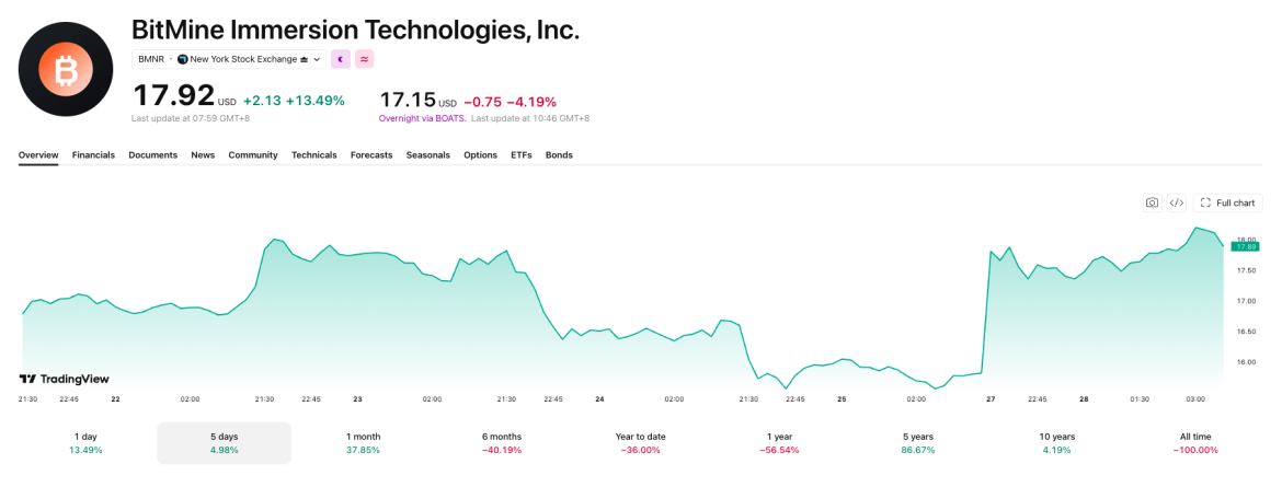 BitMine's stock was the best-performing in the US on Monday. 